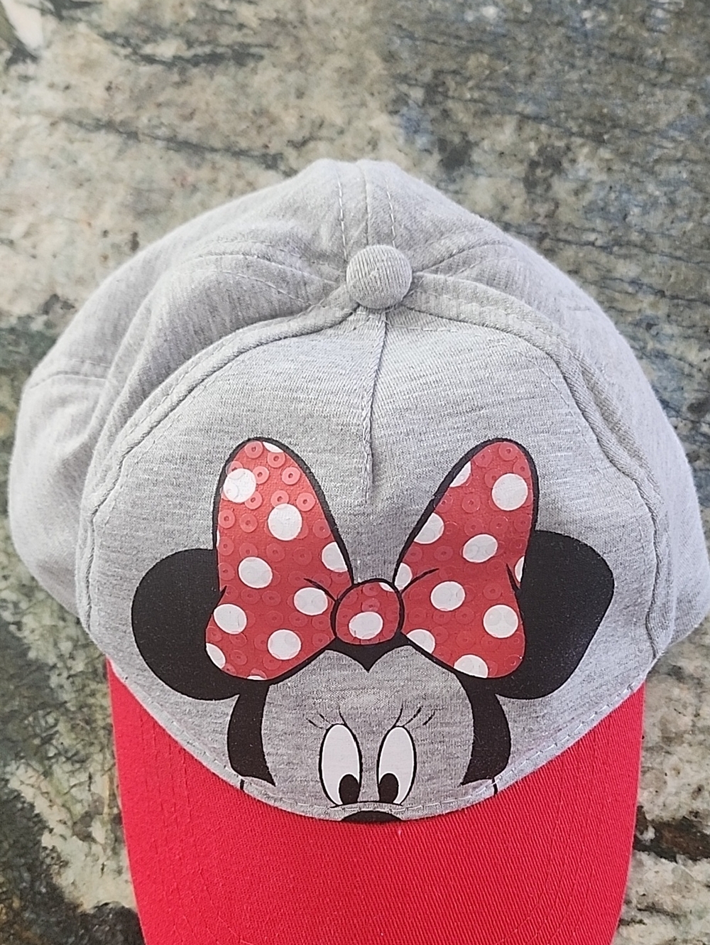 Disney Kids Minnie Mouse Gray Cap with Red Polka Dot Bow
